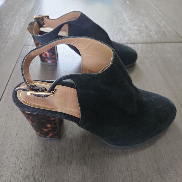 Vionic Lacey Tortoise Heeled Boot Womens 8.5 Black Suede Ankle Open Slingback - Picture 1 of 7